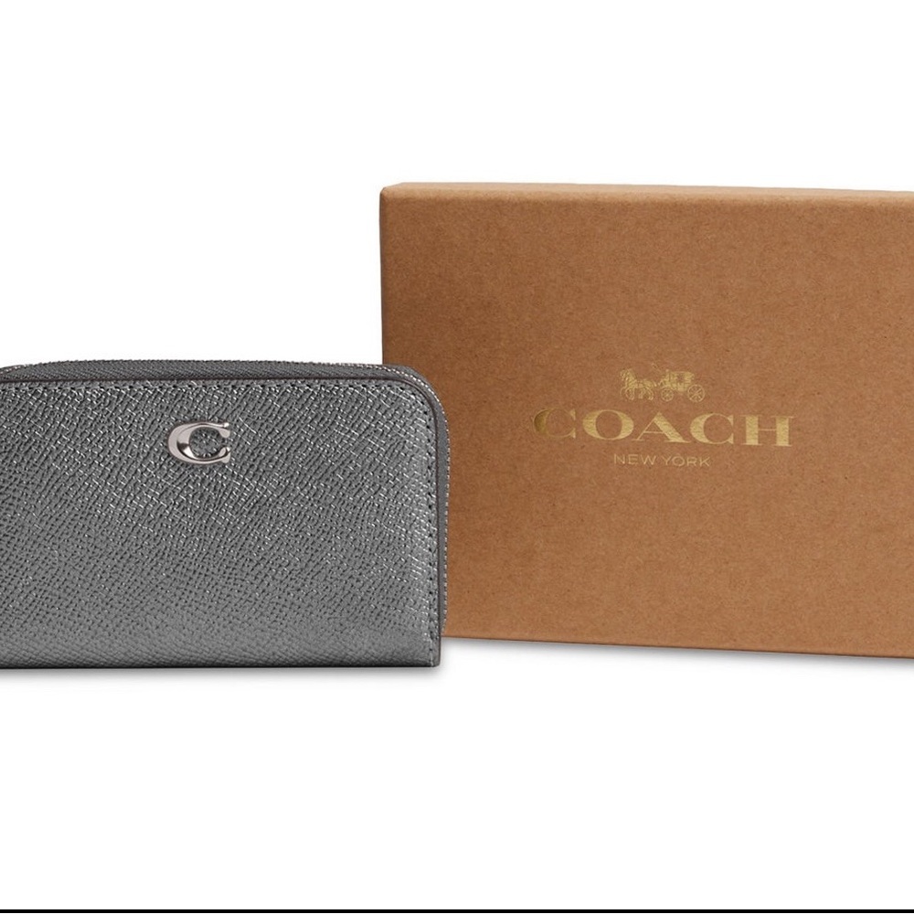 Coach Boxed Metallic Leather Zip Card Case